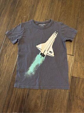 Crewcuts Gray Tee with White Space Shuttle and Mint Green Exhaust